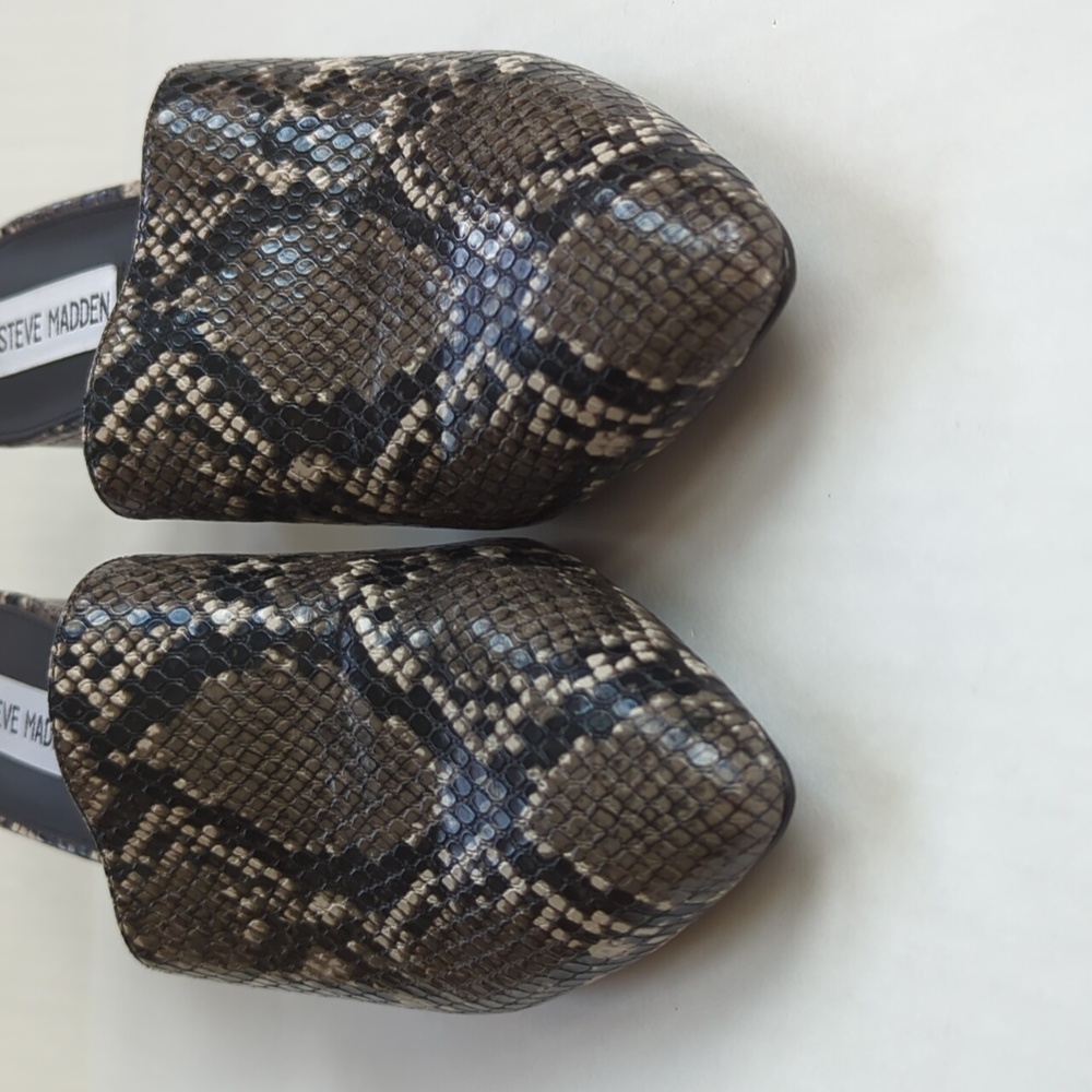 Steve Madden Snake Skin Print Block Heel Mule Slides 8.0 Black Gray - Picture 10 of 16